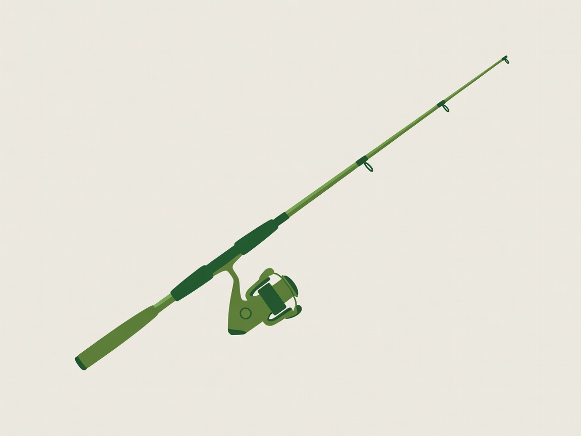 Flat vector illustration of a casting rod in earthy green tones